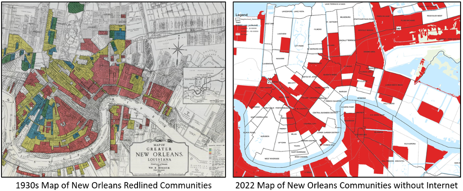 Digital redlining maps of New Orleans comparing 1930 to today.